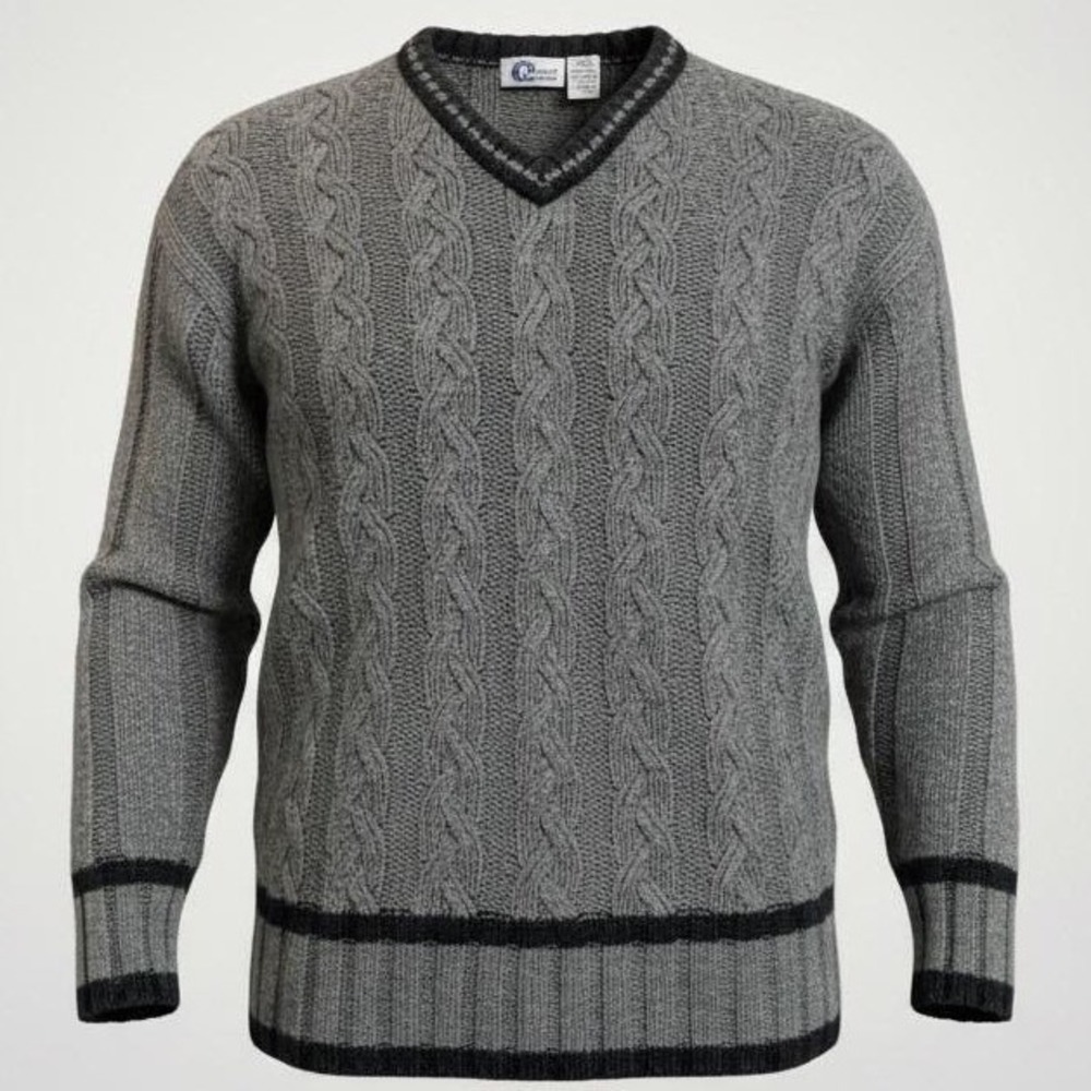 Vintage Arizona Jean Co Men Sweater Large Grey Wool Cable V-Neck Y2K Collegiate